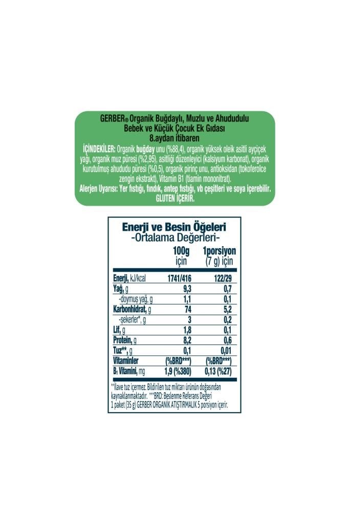 Gerber Organik Pirinçli, Buğdaylı, Muzlu Ve Ahududulu Bebek Atıştırmalığı 35 gr