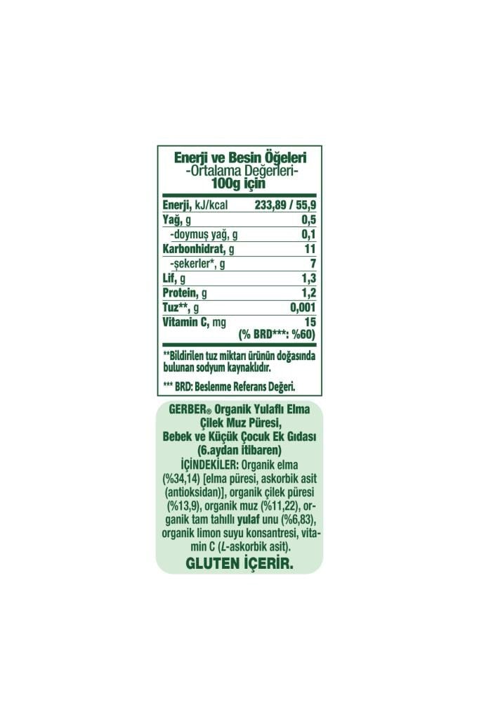 Gerber Organik Yulaflı Elma Çilek Ve Muz Püresi 110 gr
