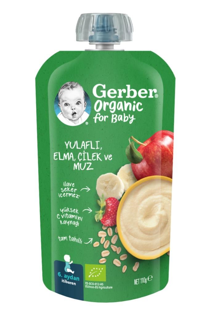 Gerber Organik Yulaflı Elma Çilek Ve Muz Püresi 110 gr