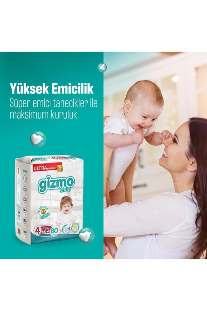 Gizmo Bebek Bezi Ultra Eco Paket 4 Numara Maxi 80 Adet