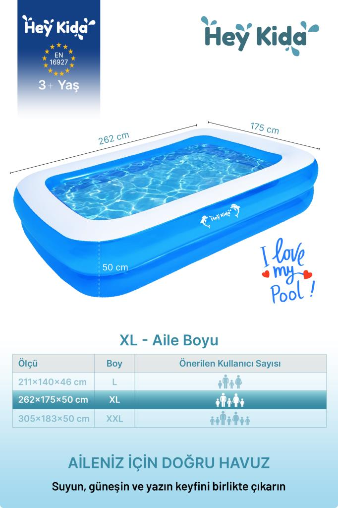 Heykida Swim Safe Dikdörtgen Havuz 262x175x50cm + Manuel Pompa