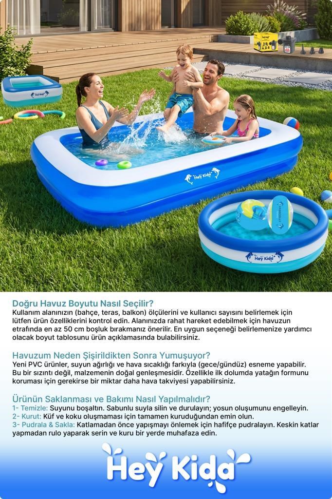 Heykida Swim Safe Dikdörtgen Havuz 305x183x50 + Manuel Pompa