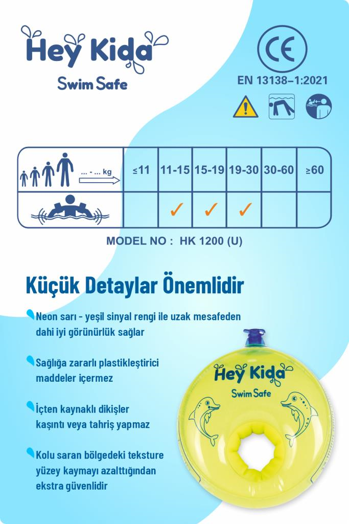 Heykida Swim Safe Yüzme Yardımcısı Deniz Kolluğu 1-6 Yaş