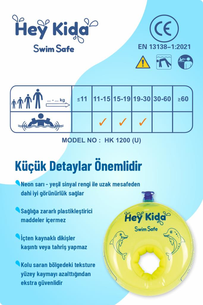 Heykida Swim Safe Yüzme Yardımcısı Deniz Kolluğu 1-6 Yaş