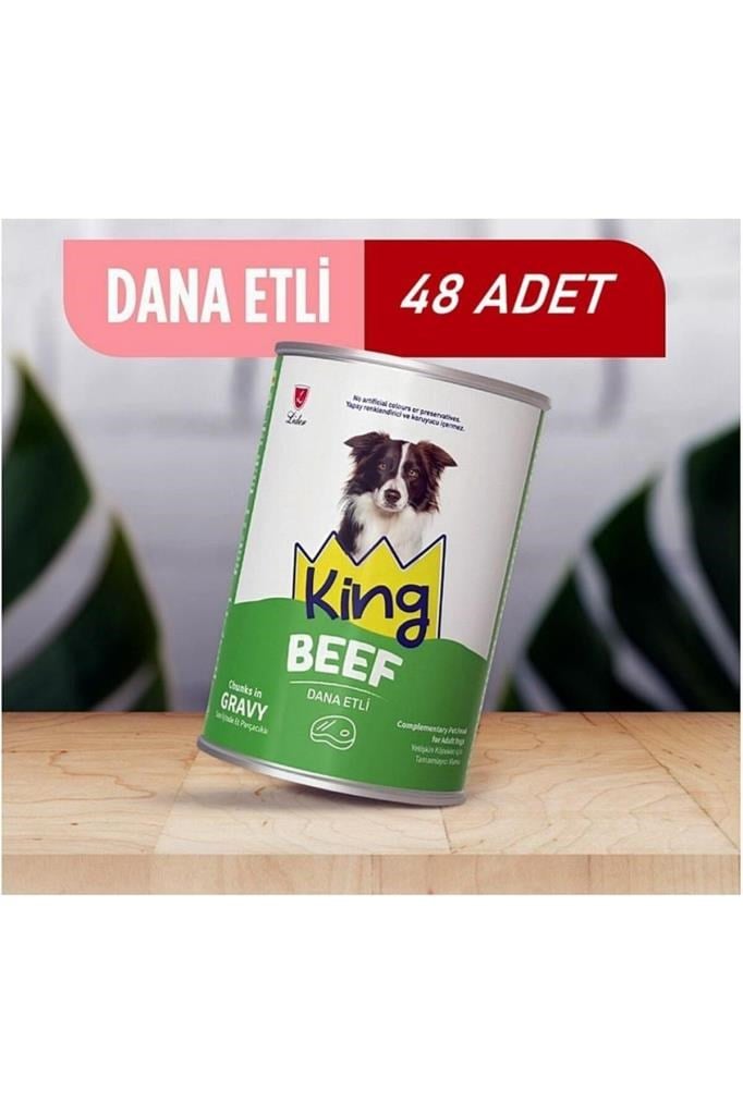 King Sos İçerisinde Et Parçacıklı Dana Etli Köpek Konservesi 400 Gr*48 ADET