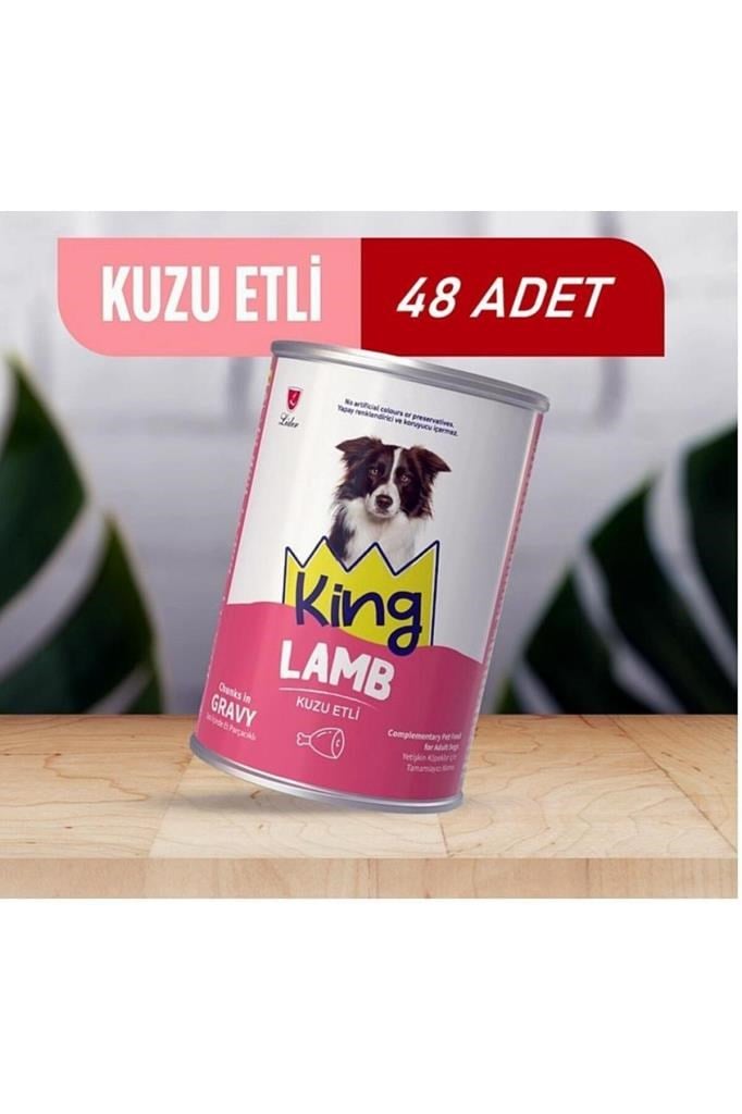 King Sos İçerisinde Et Parçacıklı Kuzu Etli Köpek Konservesi 400 Gr*48 ADET