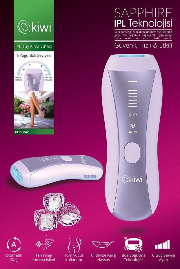 Kiwi KEP-6842 IPL Lazer Epilasyon Safir Buz Soğutma (Acısız) Seri Atış Modu Çift Flaş Oto. Cilt Tanıma