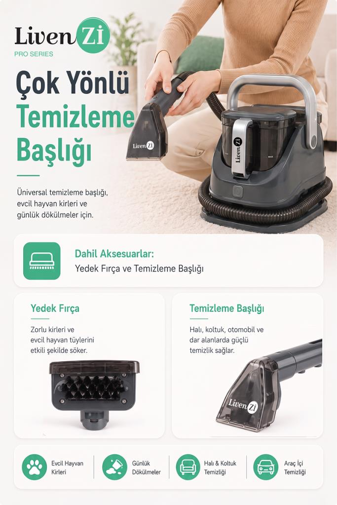 Livenzi JJB-737-II Koltuk Halı Yıkama Ve Leke Çıkartma Makinesi-Gri