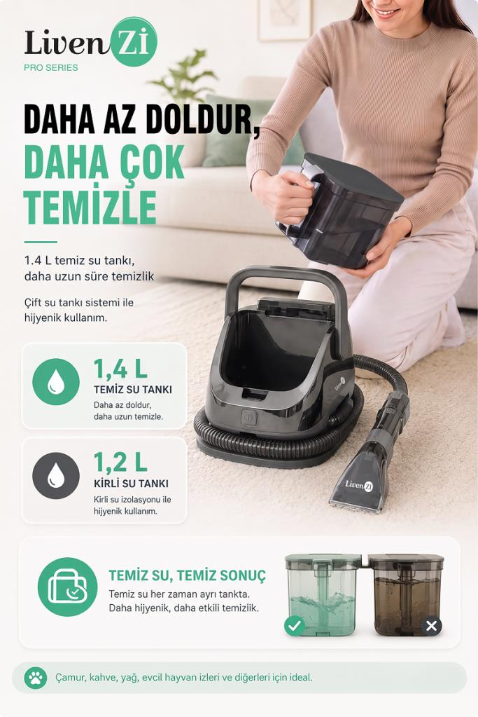 Livenzi JJB-737-II Koltuk Halı Yıkama Ve Leke Çıkartma Makinesi-Gri