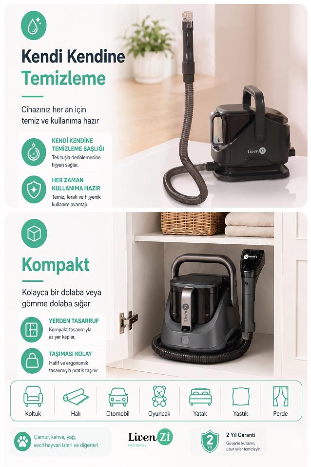 Livenzi JJB-737-II Koltuk Halı Yıkama Ve Leke Çıkartma Makinesi-Gri