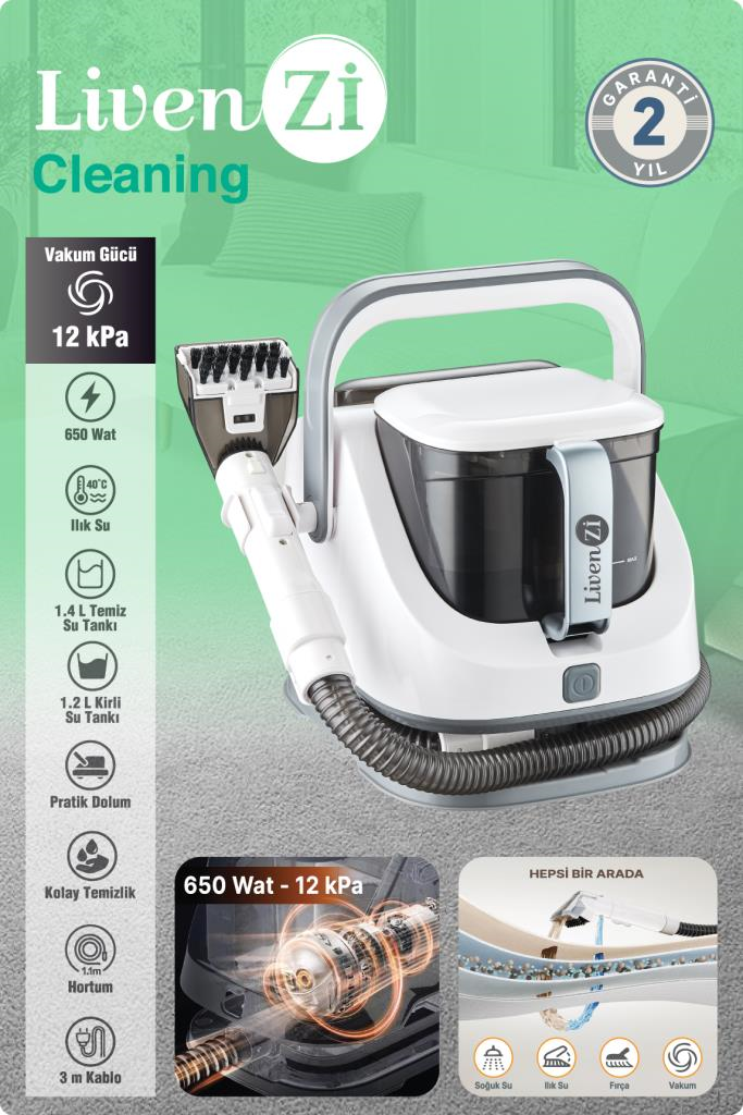 Livenzi JJB-737-II Koltuk Halı Yıkama Ve Leke Çıkartma Makinesi-Beyaz