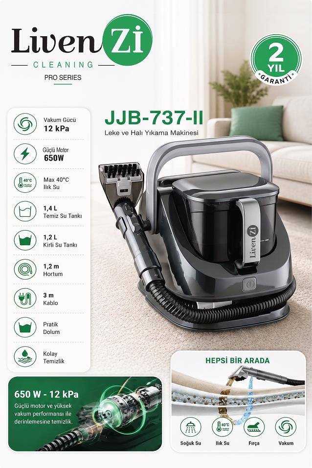 Livenzi JJB-737-II Koltuk Halı Yıkama Ve Leke Çıkartma Makinesi-Gri