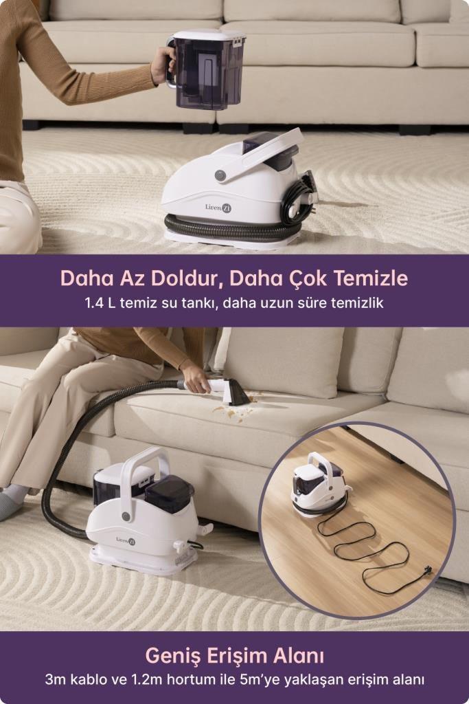 Livenzi JJB-747-A Buharlı Koltuk Halı Yıkama Ve Leke Çıkartma Makinesi-Beyaz
