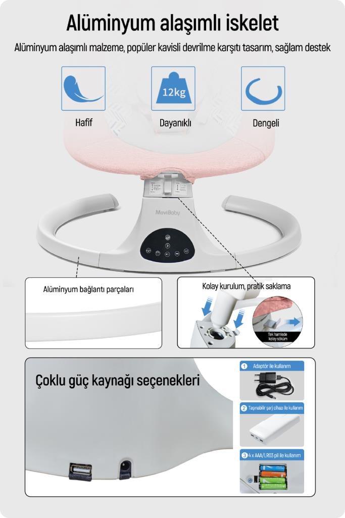Livenzi Movibaby Hareket Sensörlü Otomatik Ana Kucağı-Pink