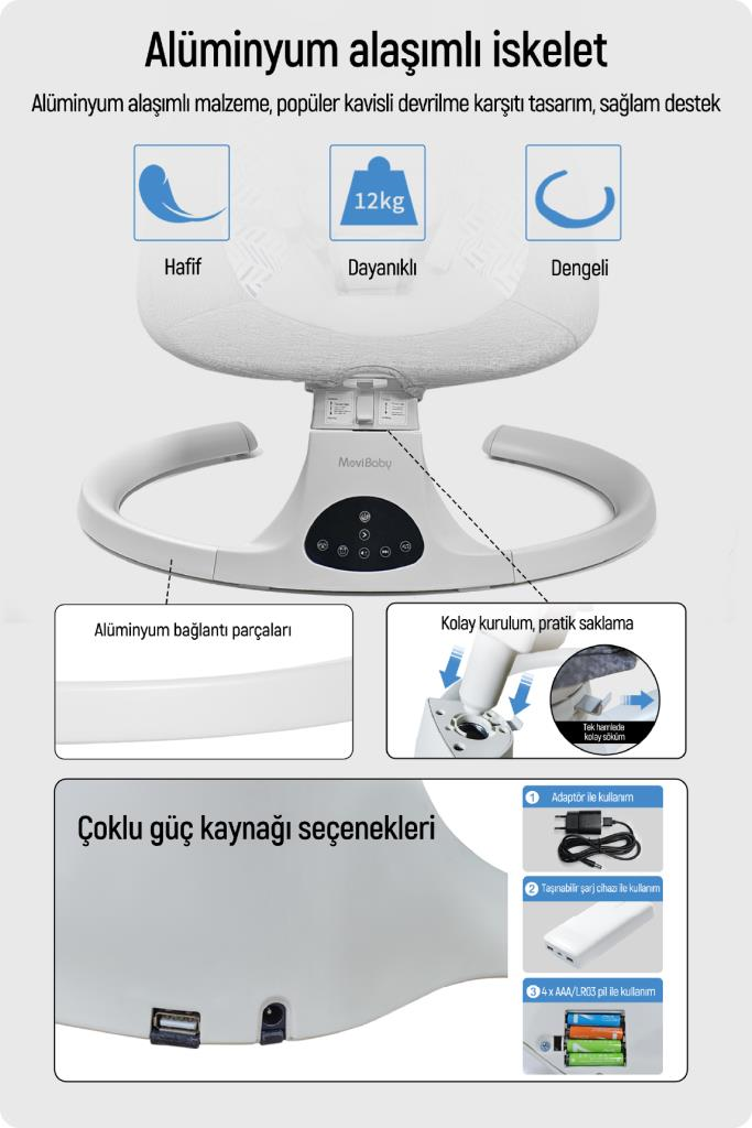 Livenzi Movibaby Hareket Sensörlü Otomatik Ana Kucağı-Grey