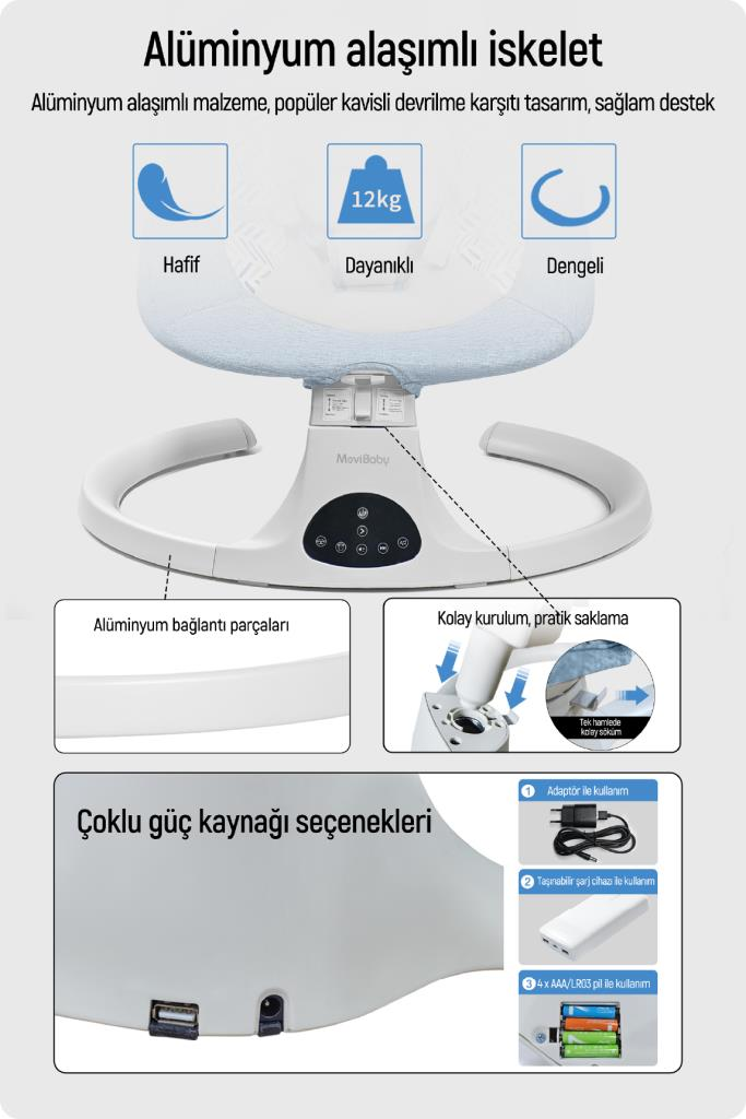 Livenzi Movibaby Hareket Sensörlü Otomatik Ana Kucağı-Blue