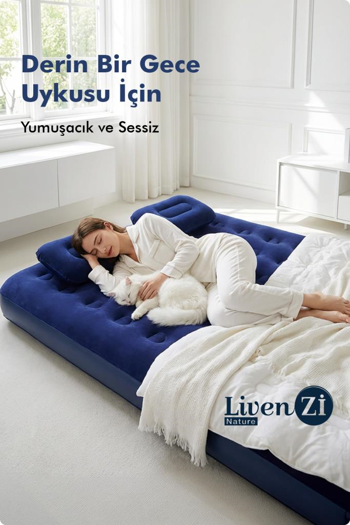 Livenzi Nature Çift Kişilik Şişme Yatak & Yastık (191 × 137 × 22 Cm)