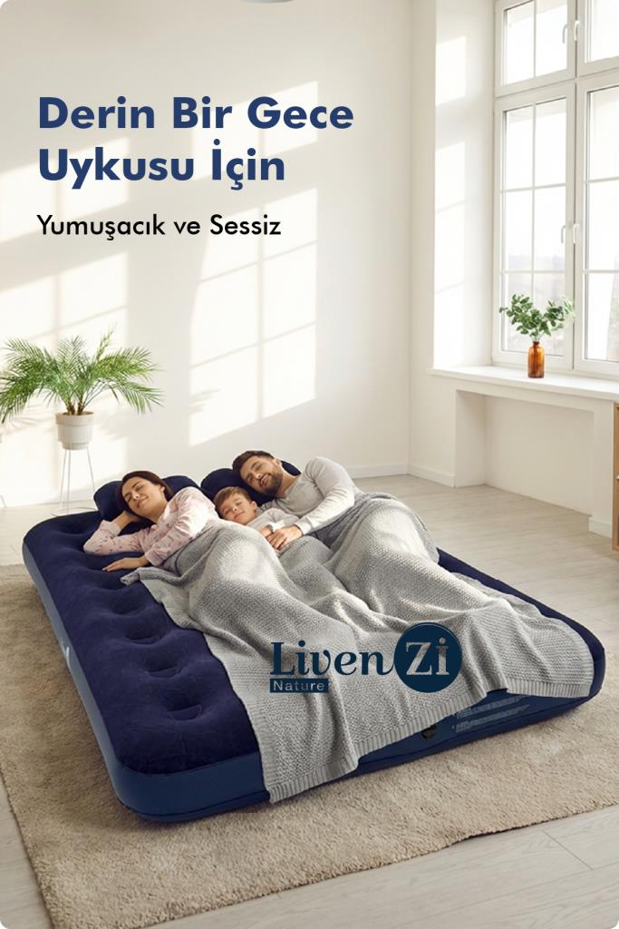 Livenzi Nature Çift Kişilik Şişme Yatak & Yastık (203 × 152 × 22 Cm )