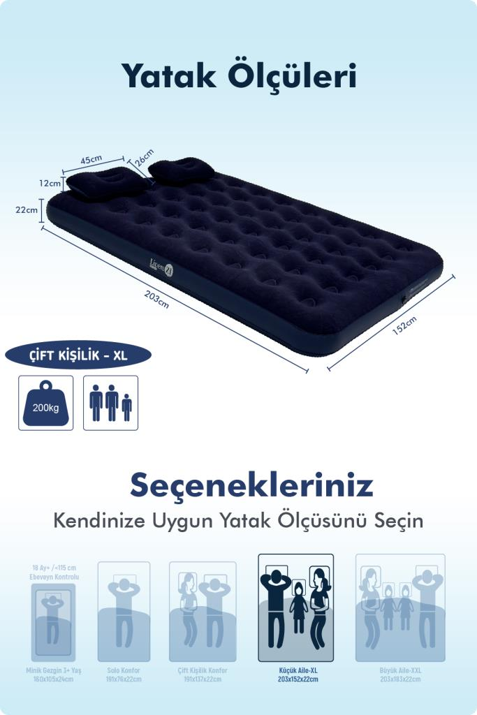 Livenzi Nature Çift Kişilik Şişme Yatak & Yastık (203 × 152 × 22 Cm )