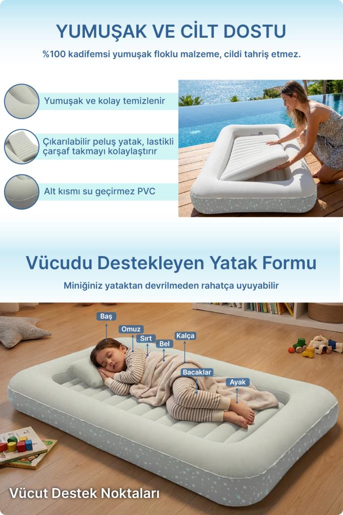 Livenzi Nature Çocuk Şişme Yatak & Yastık (160 × 105 × 24 cm)