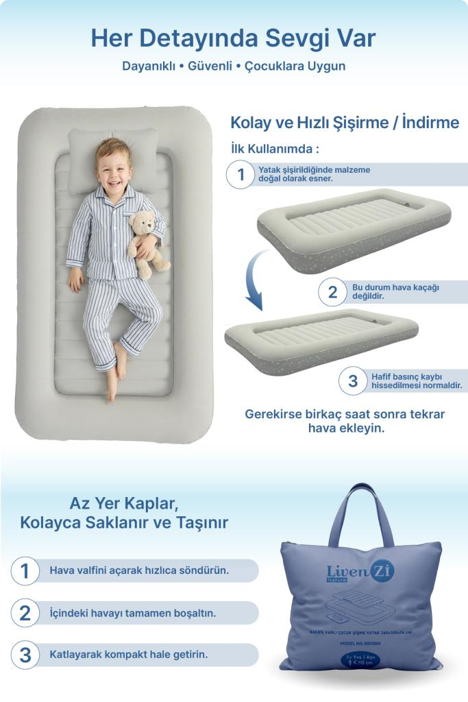 Livenzi Nature Çocuk Şişme Yatak & Yastık (160 × 105 × 24 cm)