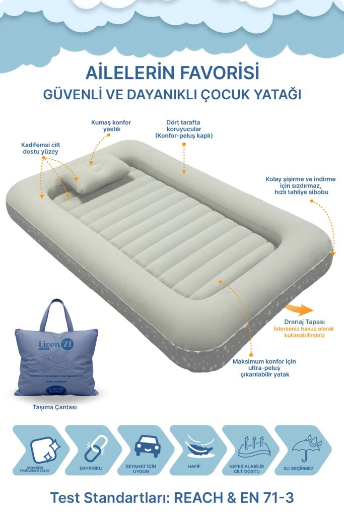 Livenzi Nature Çocuk Şişme Yatak & Yastık (160 × 105 × 24 cm)