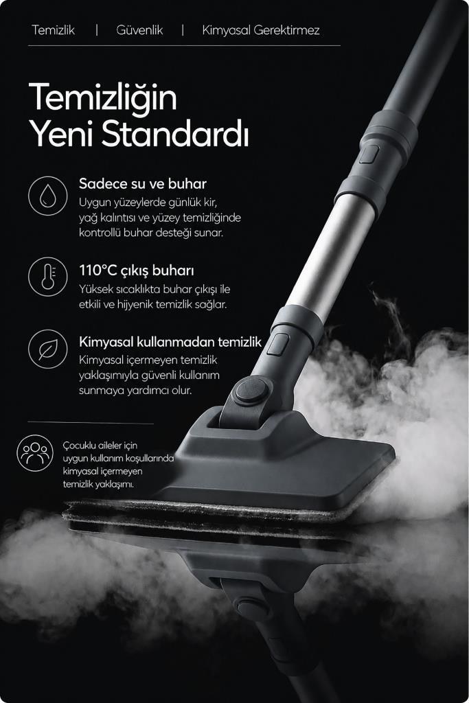 LivenZi Steam Pro 2000 Çok Fonksiyonlu Buharlı Temizlik & Hijyen Makinesi Gri