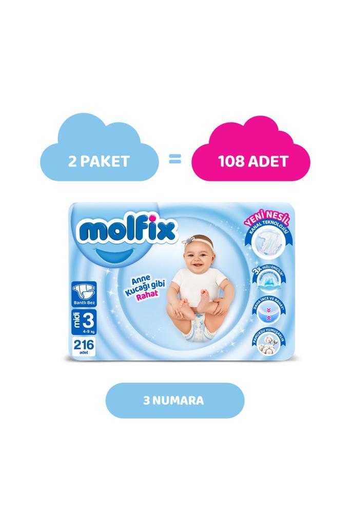 Molfix Bebek Bezi 3 Beden Midi Hiper Ekonomi Paketi 216 Adet