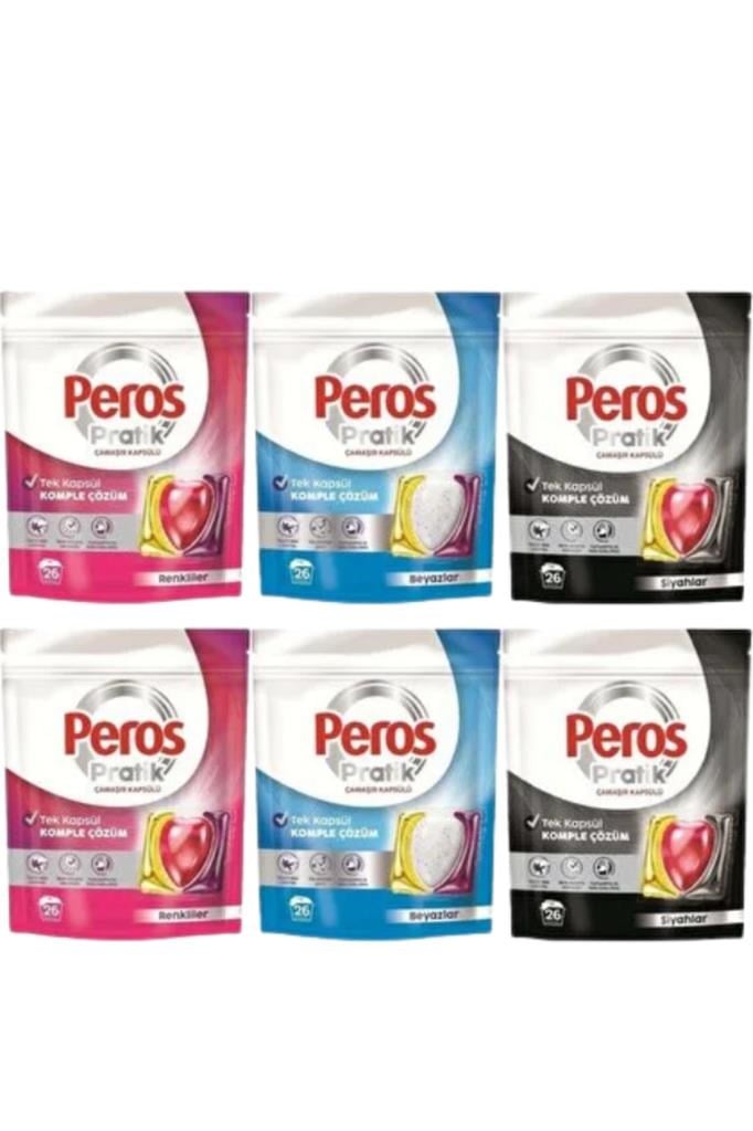 Peros Pratik Matik Çamaşır Deterjanı Kapsülü - Tableti 156 Adet (6PK*26) (Karma Set)