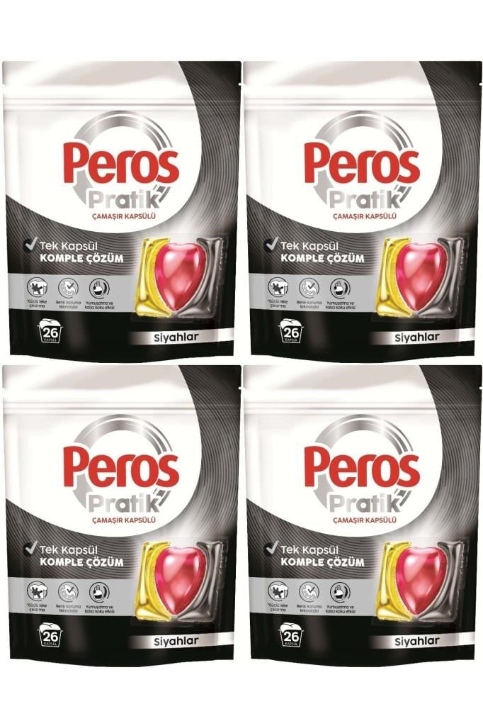 Peros Pratik Matik Çamaşır Deterjanı Kapsülü - Tableti 104 Adet Siyahlar (4PK*26)