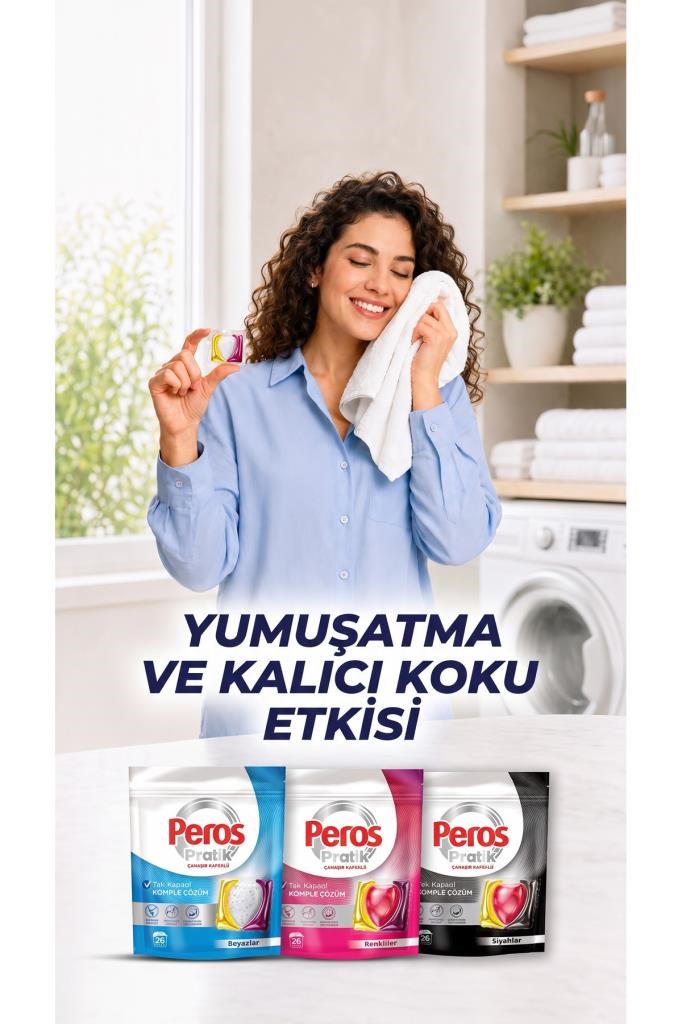 Peros Pratik Matik Çamaşır Deterjanı Kapsülü - Tableti 52 Adet Beyazlar (2PK*26)