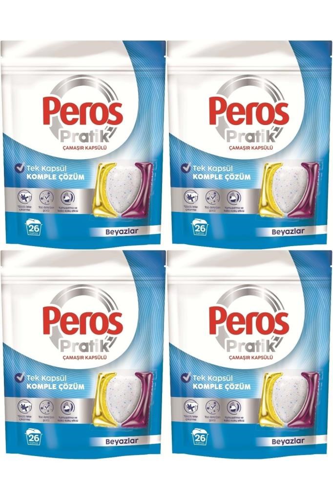 Peros Pratik Matik Çamaşır Deterjanı Kapsülü - Tableti 104 Adet Beyazlar (4PK*26)