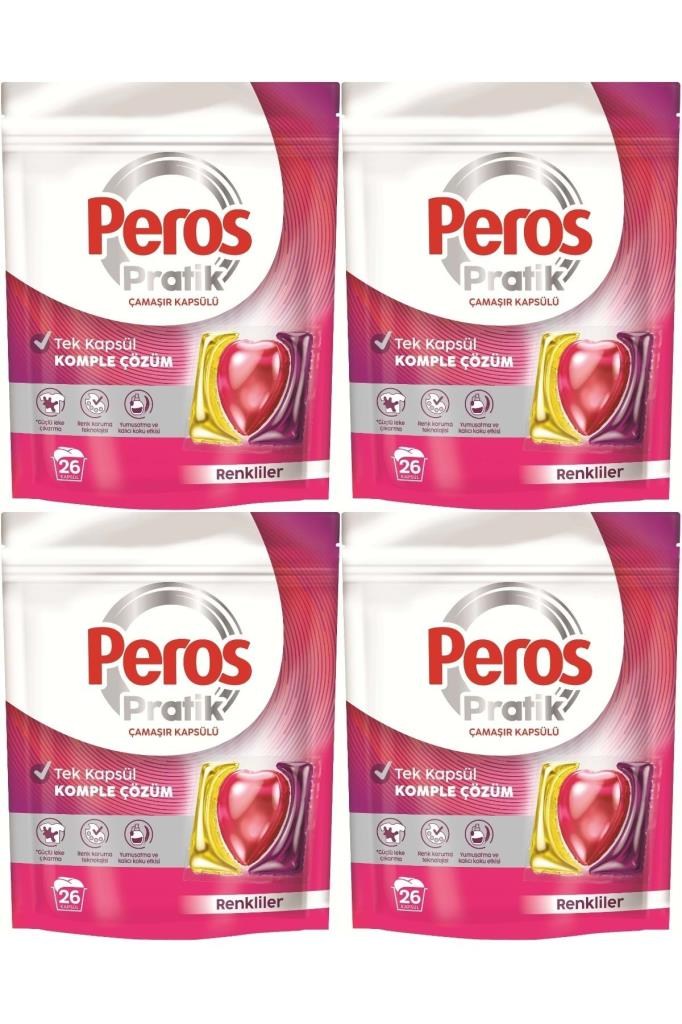 Peros Pratik Matik Çamaşır Deterjanı Kapsülü - Tableti 104 Adet Renkliler (4PK*26)