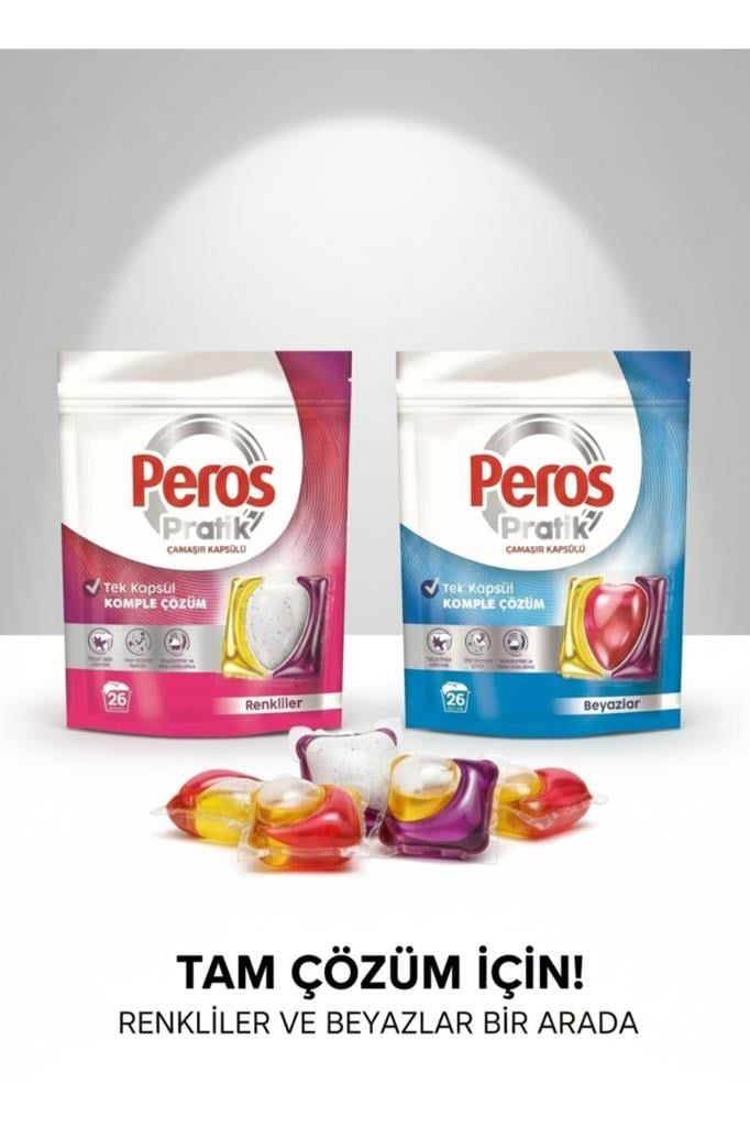 Peros Pratik Matik Tek kapsül komple çözüm Beyazlar ve Renkliler (26+26) 52 tablet