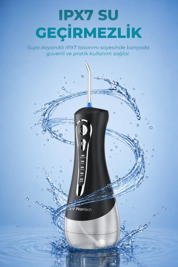 PiranTech AquaDent Ultra Ağız Duşu - Şarjlı Taşınabilir, 4 Farklı Mod, IPX7 Su Geçirmez