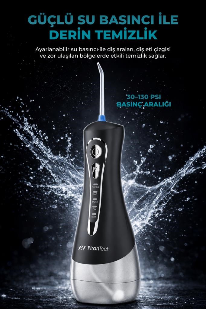 PiranTech AquaDent Ultra Ağız Duşu - Şarjlı Taşınabilir, 4 Farklı Mod, IPX7 Su Geçirmez