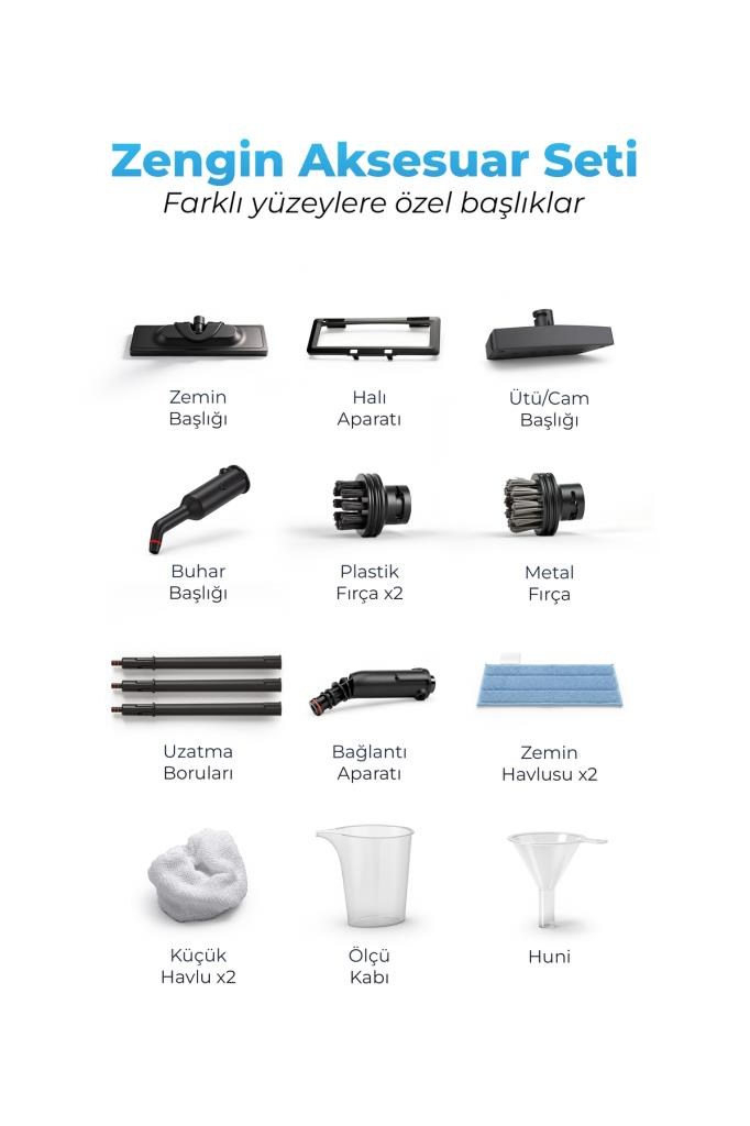 PiranTech CB-103A Güçlü Buharlı Temizlik Makinesi | Ev Tipi Kimyasalsız Hijyen