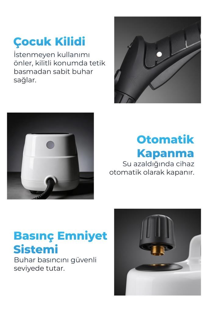 PiranTech CB-103A Güçlü Buharlı Temizlik Makinesi | Ev Tipi Kimyasalsız Hijyen