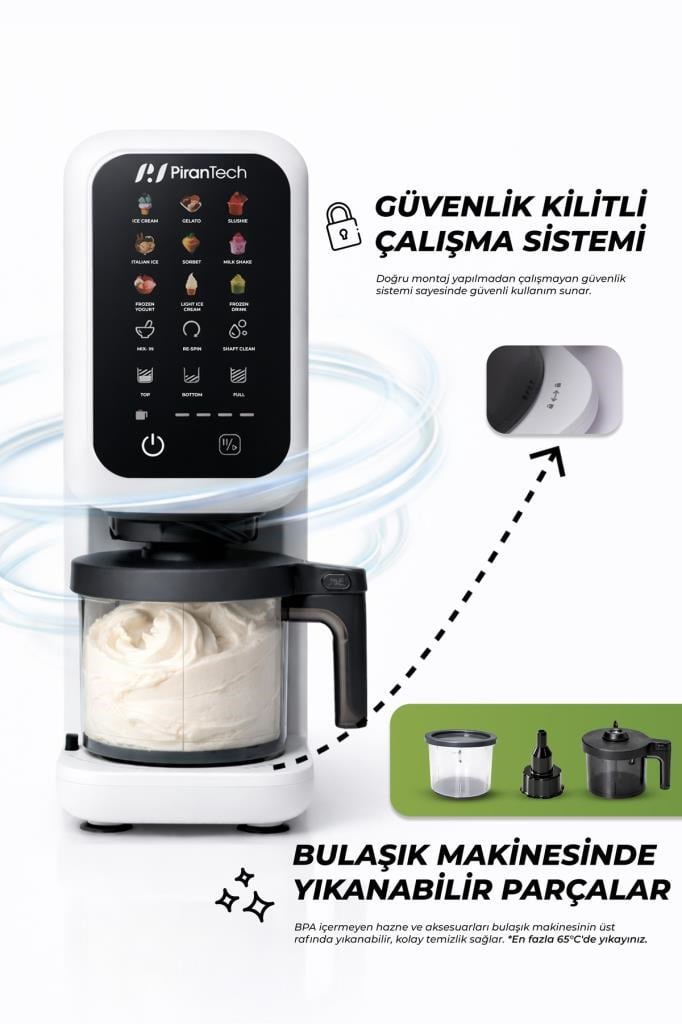 PiranTech DM-26 700W Dondurma Makinesi | Jelato, Sorbe, Milkshake Yapma Makinesi