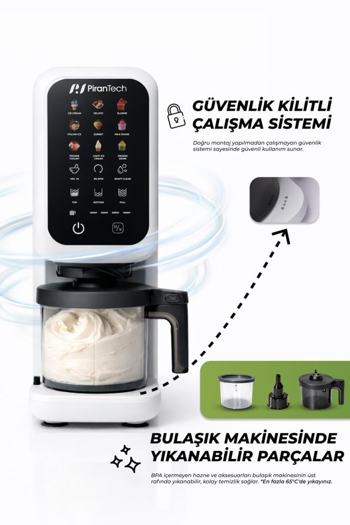 PiranTech DM-26 700W Dondurma Makinesi | Jelato, Sorbe, Milkshake Yapma Makinesi