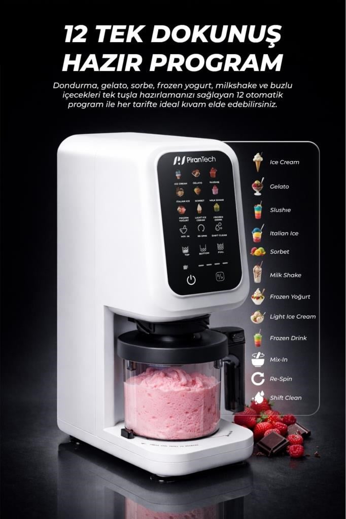 PiranTech DM-26 700W Dondurma Makinesi | Jelato, Sorbe, Milkshake Yapma Makinesi