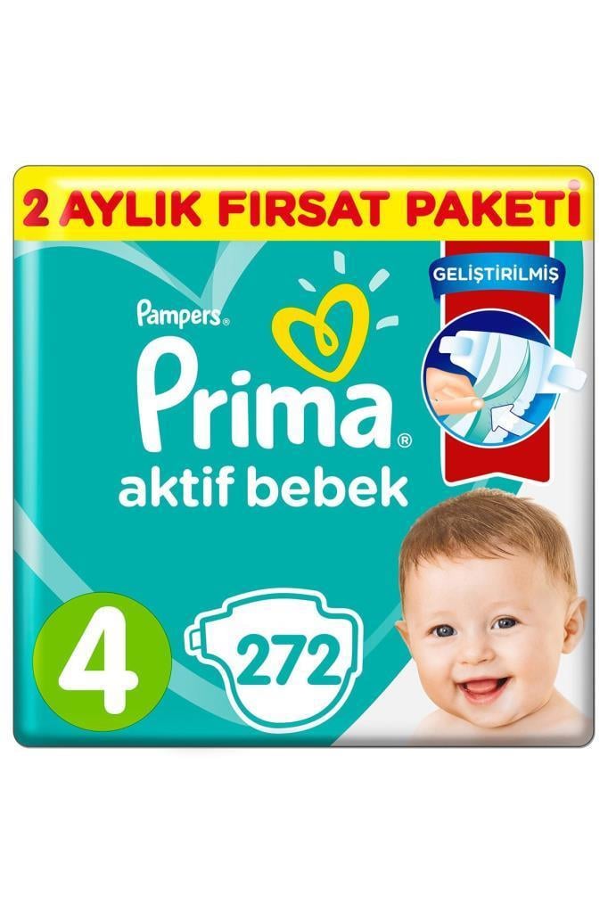 Prima Bebek Bezi Aktif Bebek 4 Beden 272 Adet 2 Aylık Fırsat Paketi