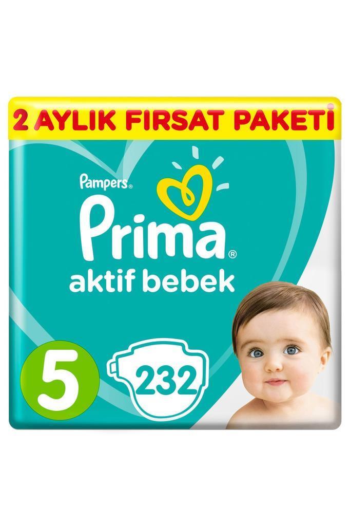 Prima Bebek Bezi Aktif Bebek 5 Beden 232 Adet Junior 2 Aylık Fırsat Paketi