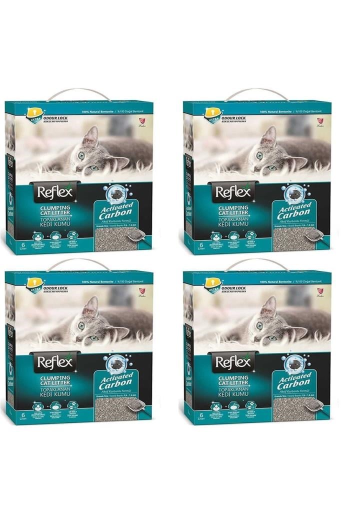 Reflex Aktif Karbonlu Topaklanan Kedi Kumu 6 lt x 4 Adet