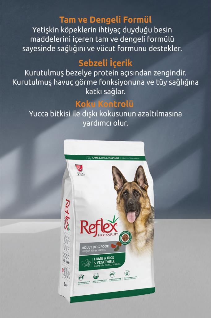 Reflex Kuzu Etli ve Sebzeli Yetişkin Köpek Maması 3 kg