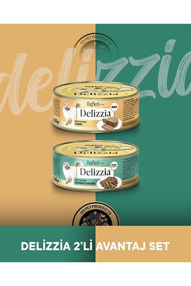 Reflex Plus Delizzia Hindi Etli Pate & Somonlu-Tavuklu Gravy Yetişkin Kedi Maması Seti 2x85 gram