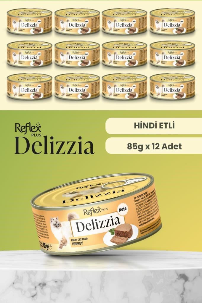 Reflex Plus Delizzia / Kıyılmış Hindi Etli Yetişkin Kedi Maması 85g x 12 Adet
