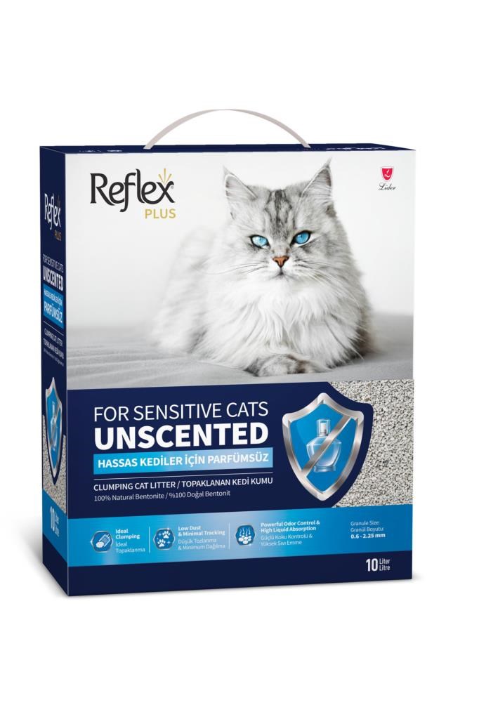 Reflex Plus Hassas Kediler İçin Parfümsüz Topaklanan Kedi Kumu 10L
