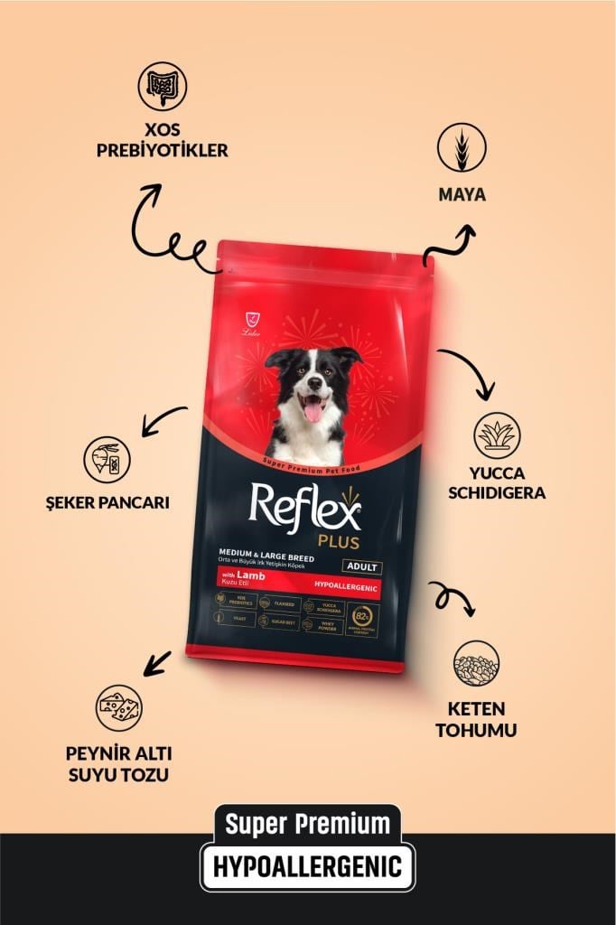 Reflex Plus Hipoalerjenik Kuzu Etli Orta Ve Büyük Irk Yetişkin Köpek Maması 12 kg