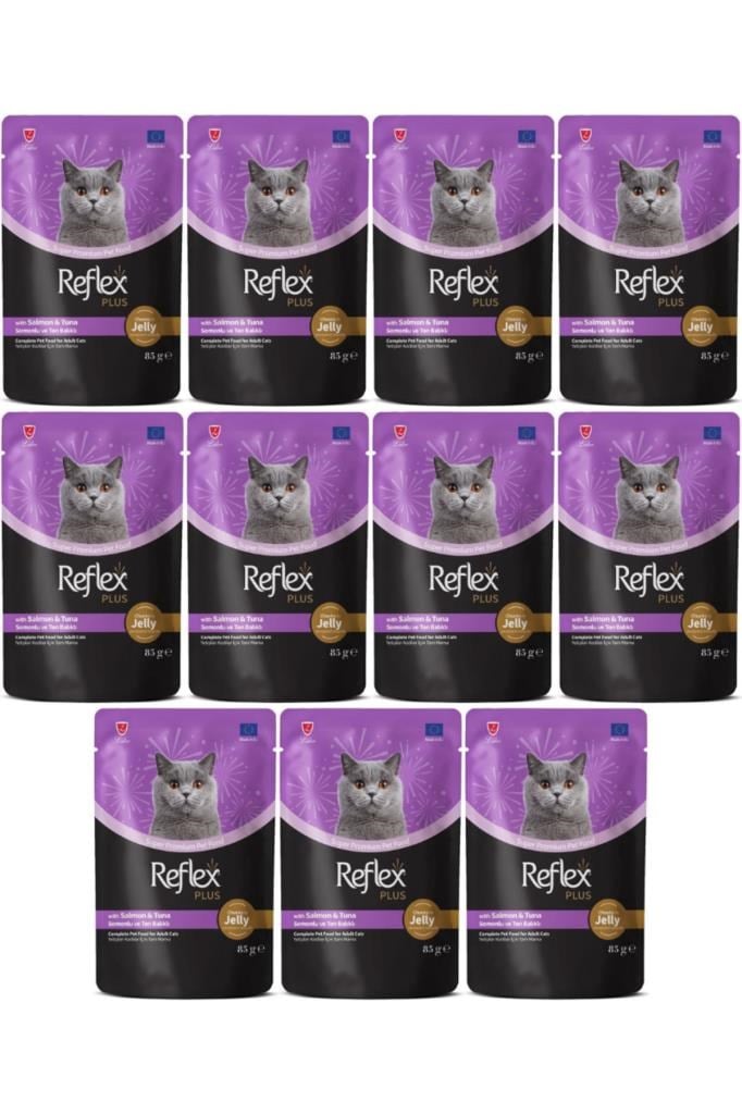 Reflex Plus Jöle İçinde Somonlu ve Ton Balıklı Yetişkin Kedi Konservesi 85gr - 11 Adet